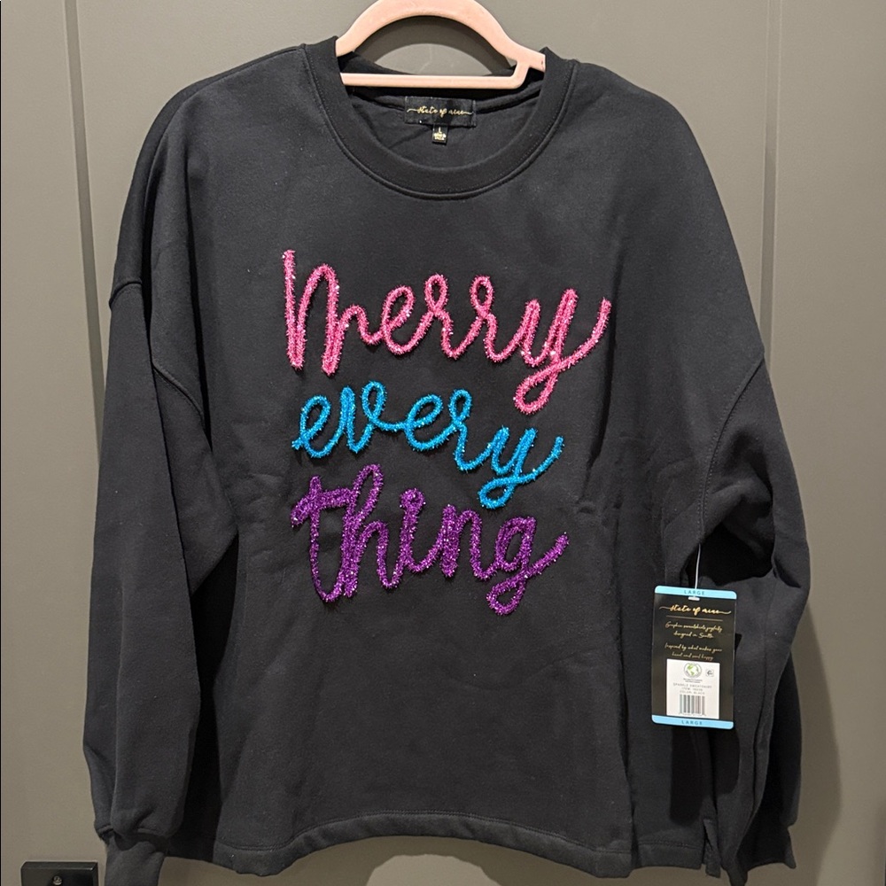Black Holiday Sweater with Sparkle “Merry Every Thing”